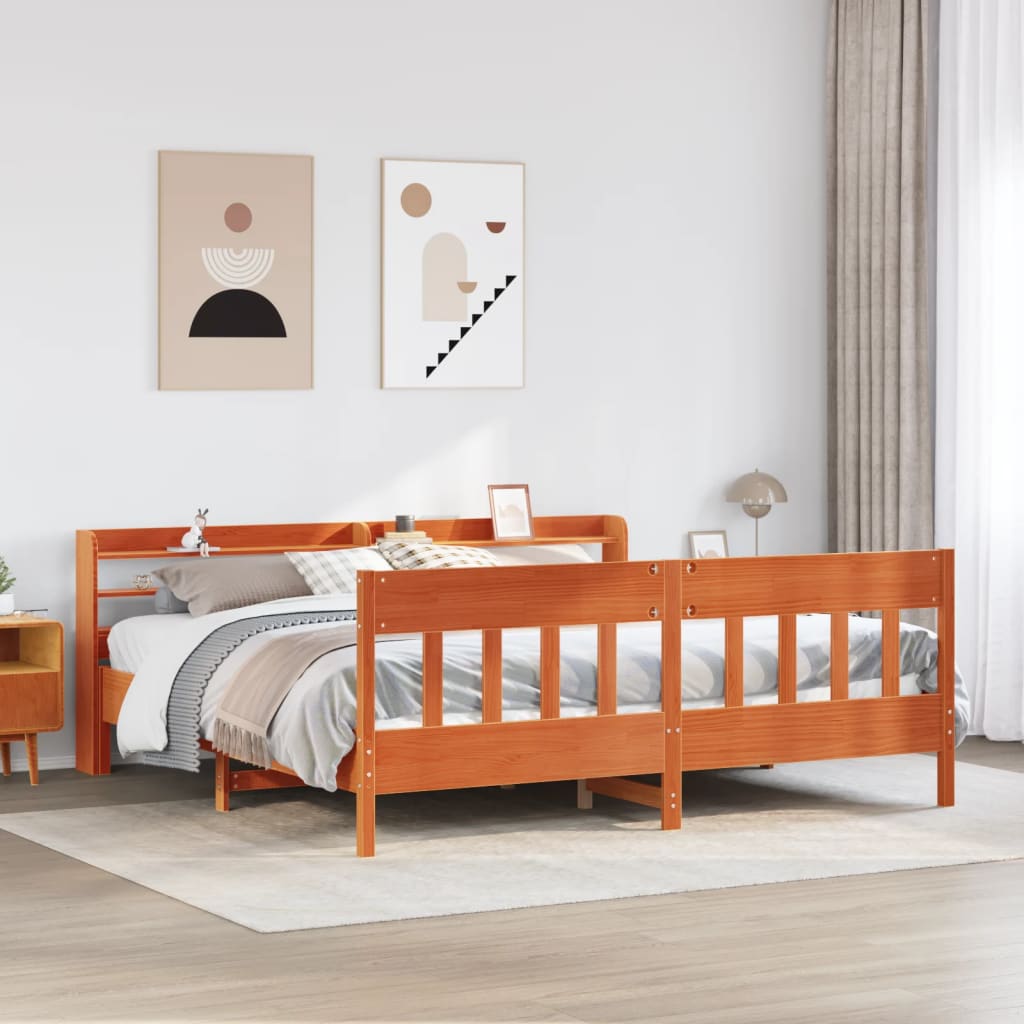 Bed Frame without Mattress Wax Brown 200x200 cm Solid Wood Pine