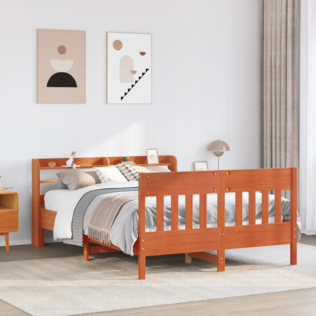 Bed Frame without Mattress Wax Brown 140x190 cm Solid Wood Pine