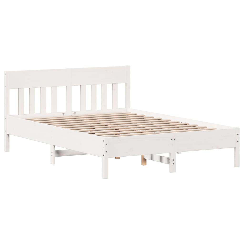 Bed Frame without Mattress White 135x190 cm Double Solid Wood Pine