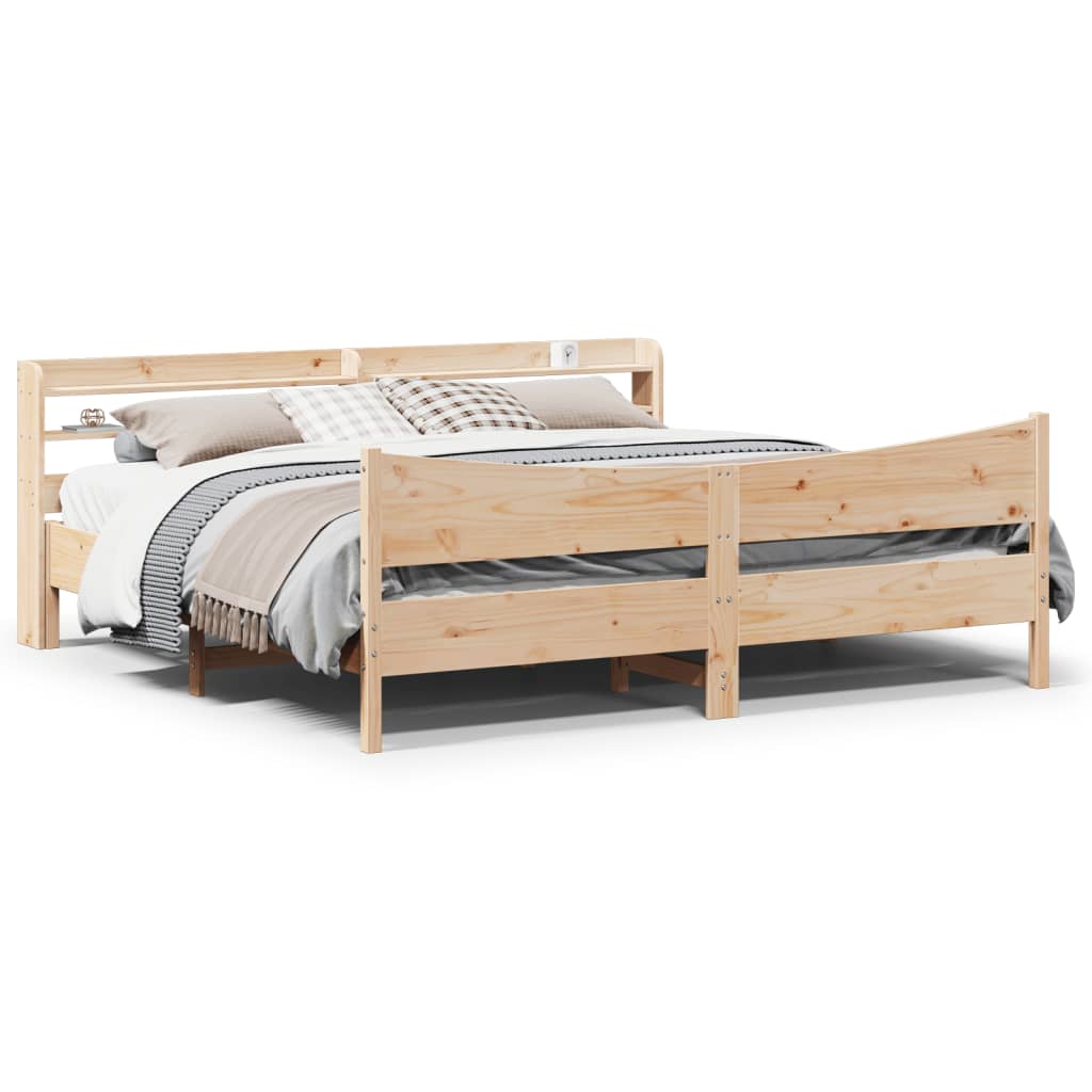 Bed Frame with Headboard 200x200 cm Solid Wood Pine