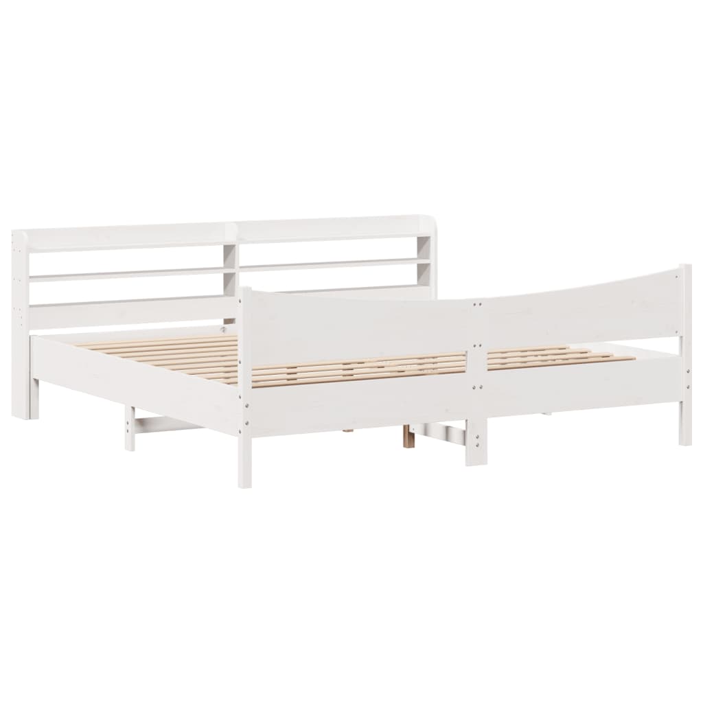 Bed Frame with Headboard White 200x200 cm Solid Wood Pine