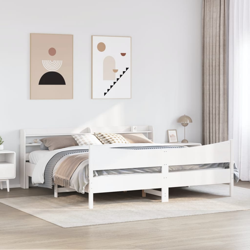 Bed Frame with Headboard White 200x200 cm Solid Wood Pine
