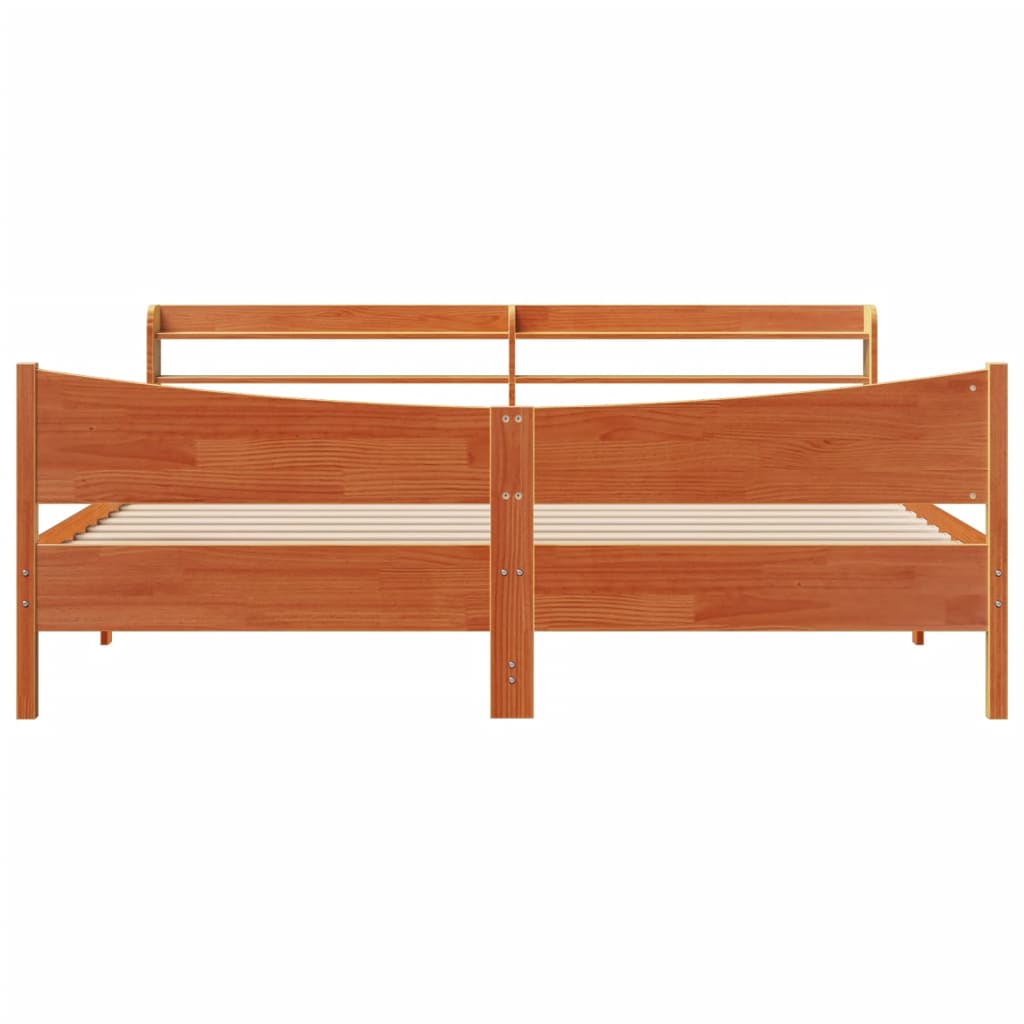 Bed Frame with Headboard Wax Brown 200x200 cm Solid Wood Pine