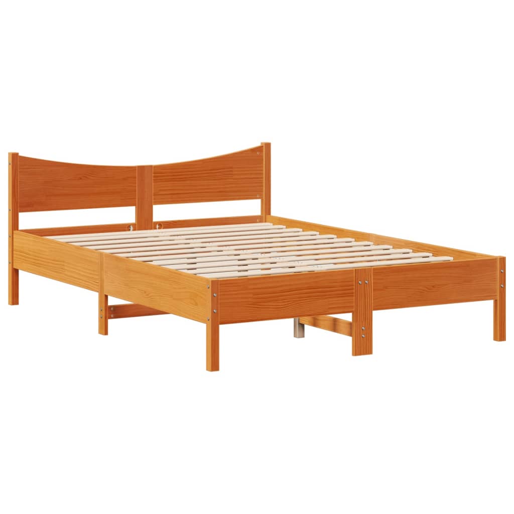 Bed Frame with Headboard Wax Brown 200x200 cm Solid Wood Pine