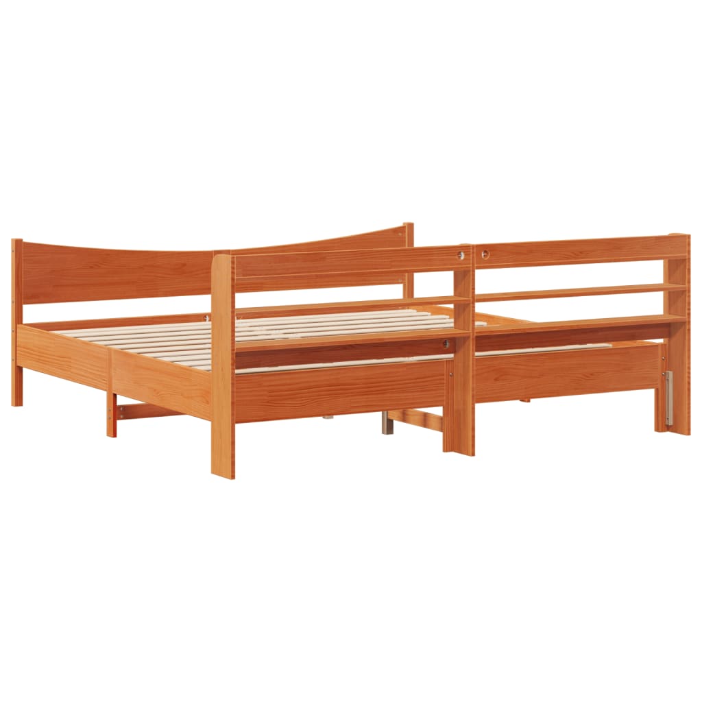 Bed Frame with Headboard Wax Brown 200x200 cm Solid Wood Pine