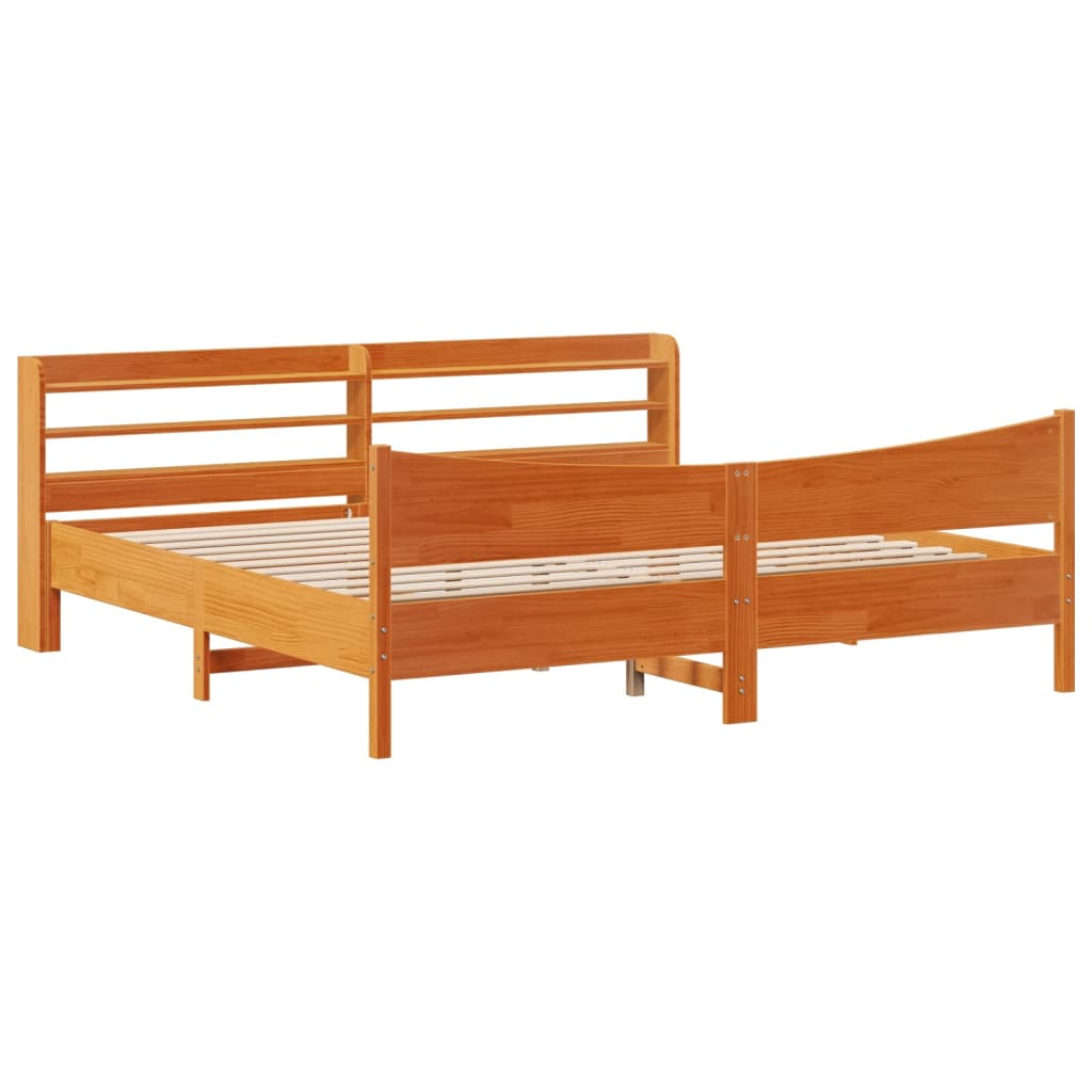 Bed Frame with Headboard Wax Brown 180x200 cm Super King Solid Wood Pine