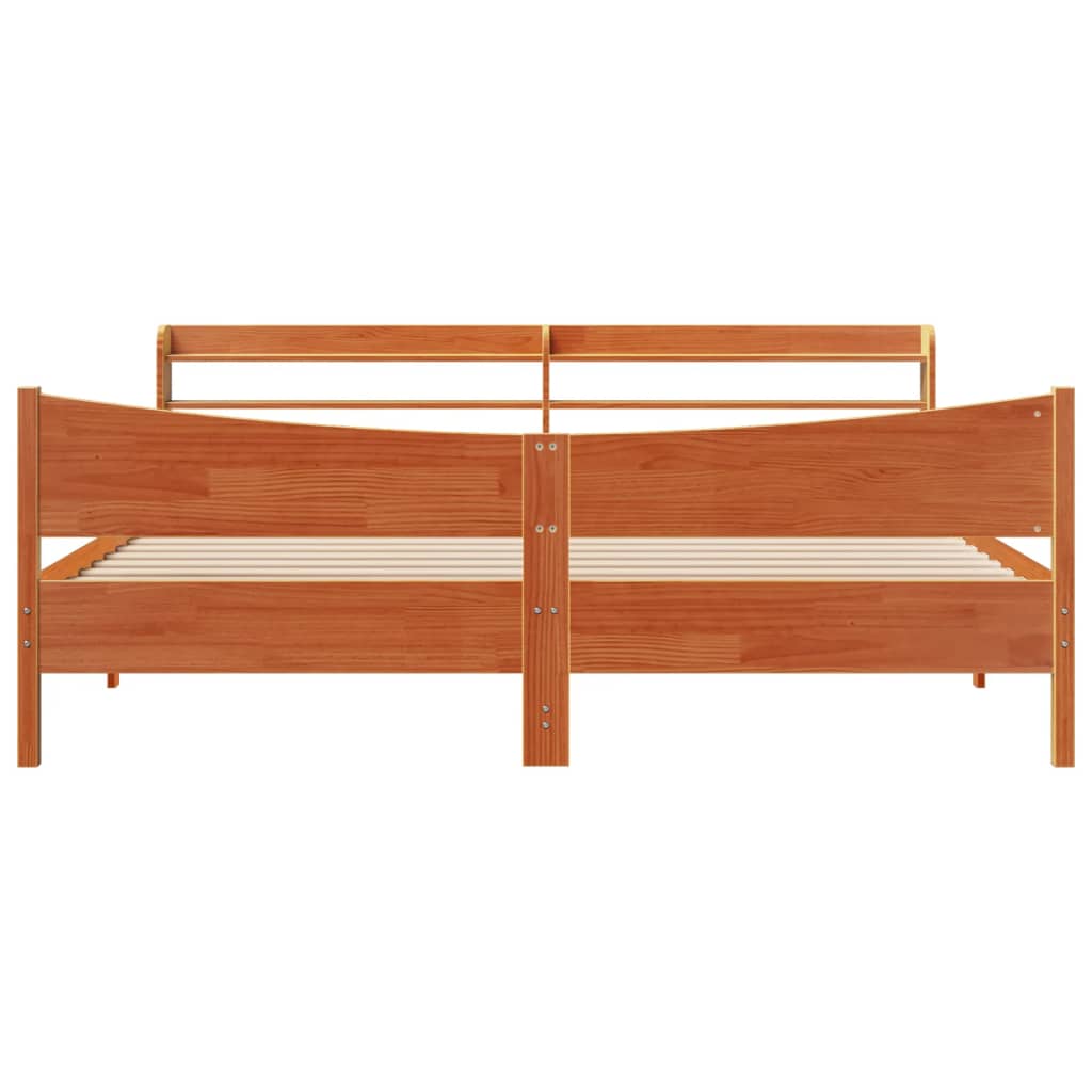 Bed Frame with Headboard Wax Brown 180x200 cm Super King Solid Wood Pine