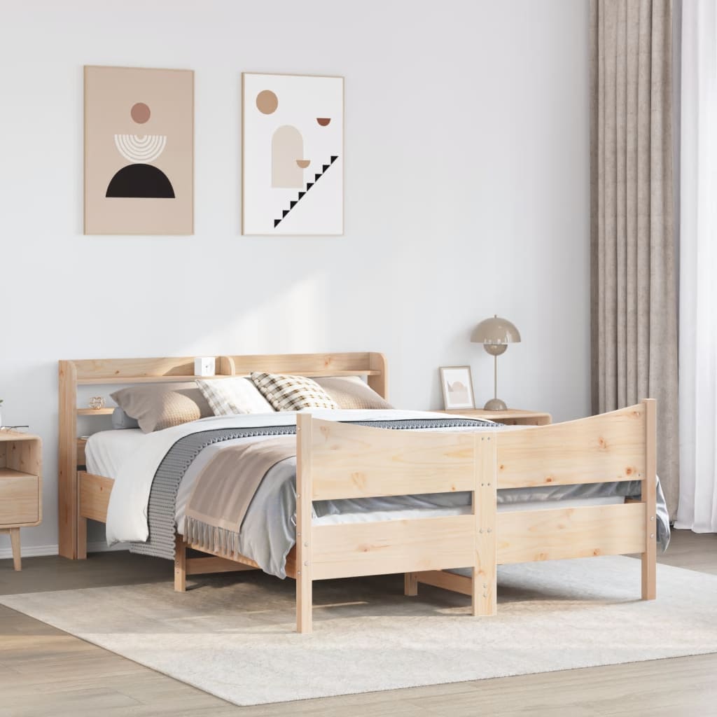 Bed Frame with Headboard 140x190 cm Solid Wood Pine