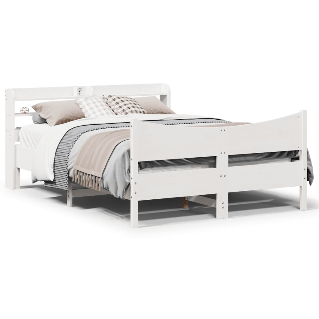Bed Frame with Headboard White 140x190 cm Solid Wood Pine