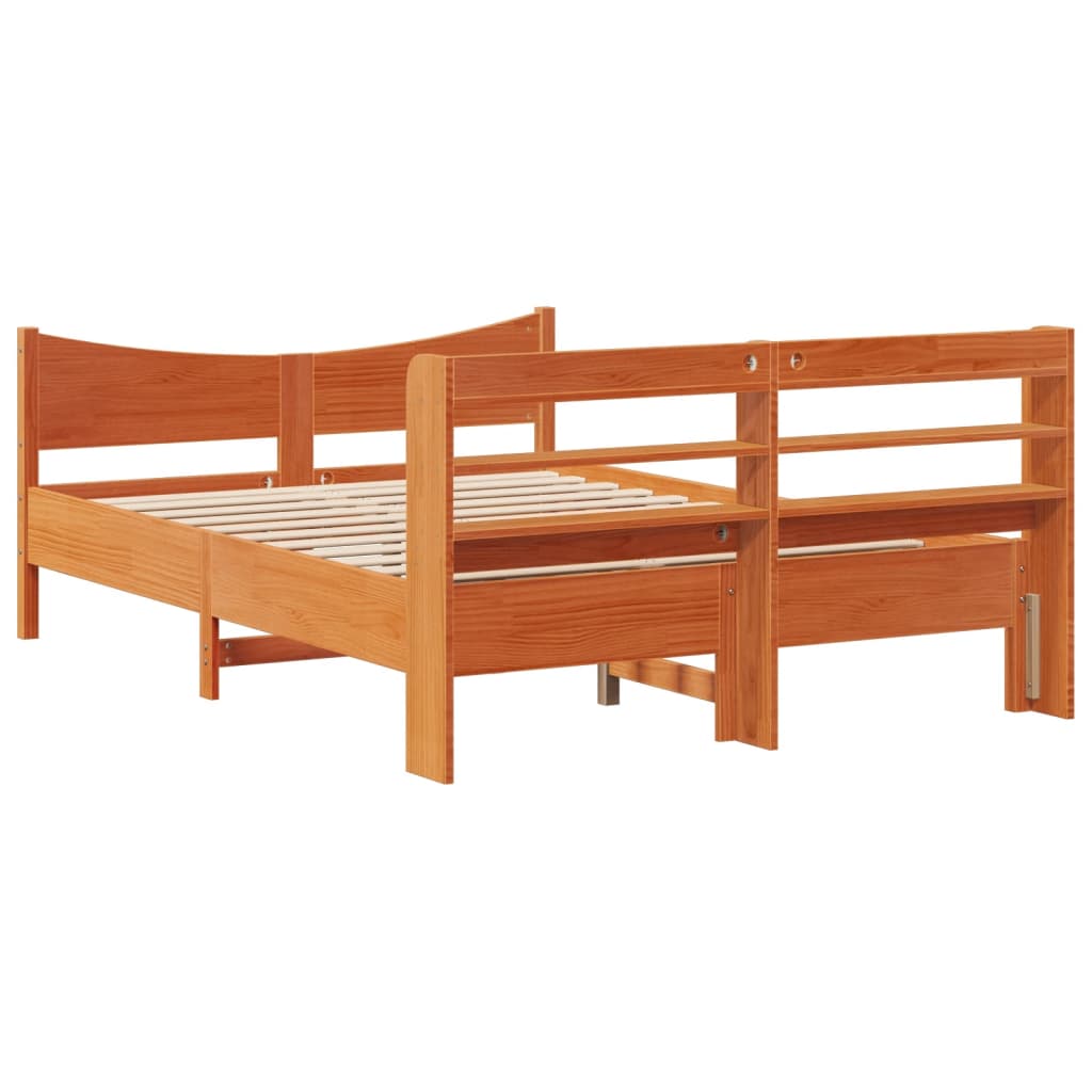 Bed Frame with Headboard Wax Brown 135x190 cm Double Solid Wood Pine