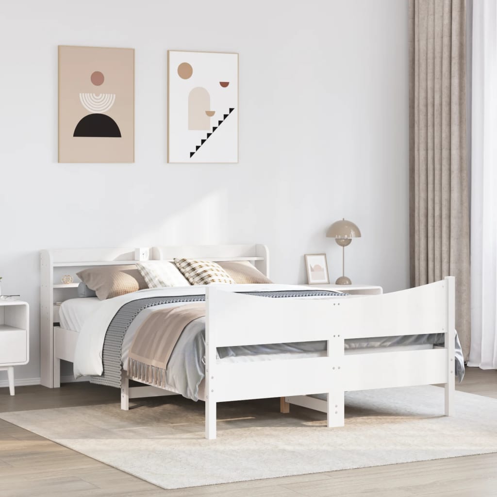 Bed Frame with Headboard White 120x190 cm Small Double Solid Wood Pine