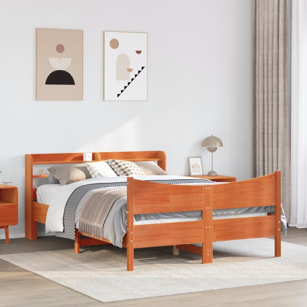 Bed Frame with Headboard Wax Brown 120x190 cm Small Double Solid Wood Pine