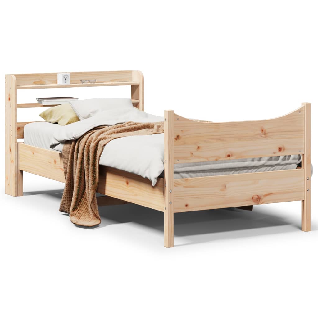 Bed Frame with Headboard 75x190 cm Small Single Solid Wood Pine