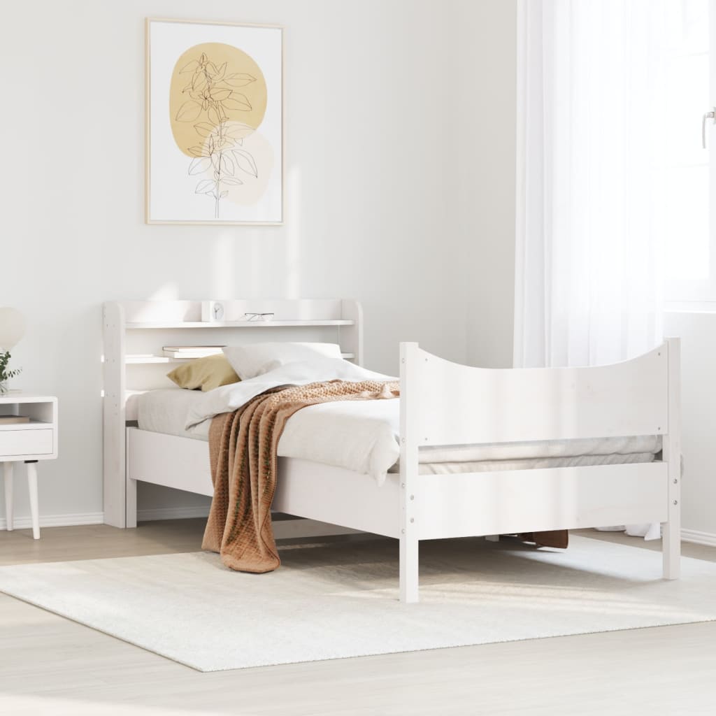 Bed Frame with Headboard White 75x190 cm Small Single Solid Wood Pine