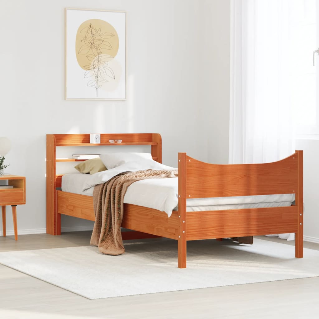 Bed Frame with Headboard Wax Brown 75x190 cm Small Single Solid Wood Pine