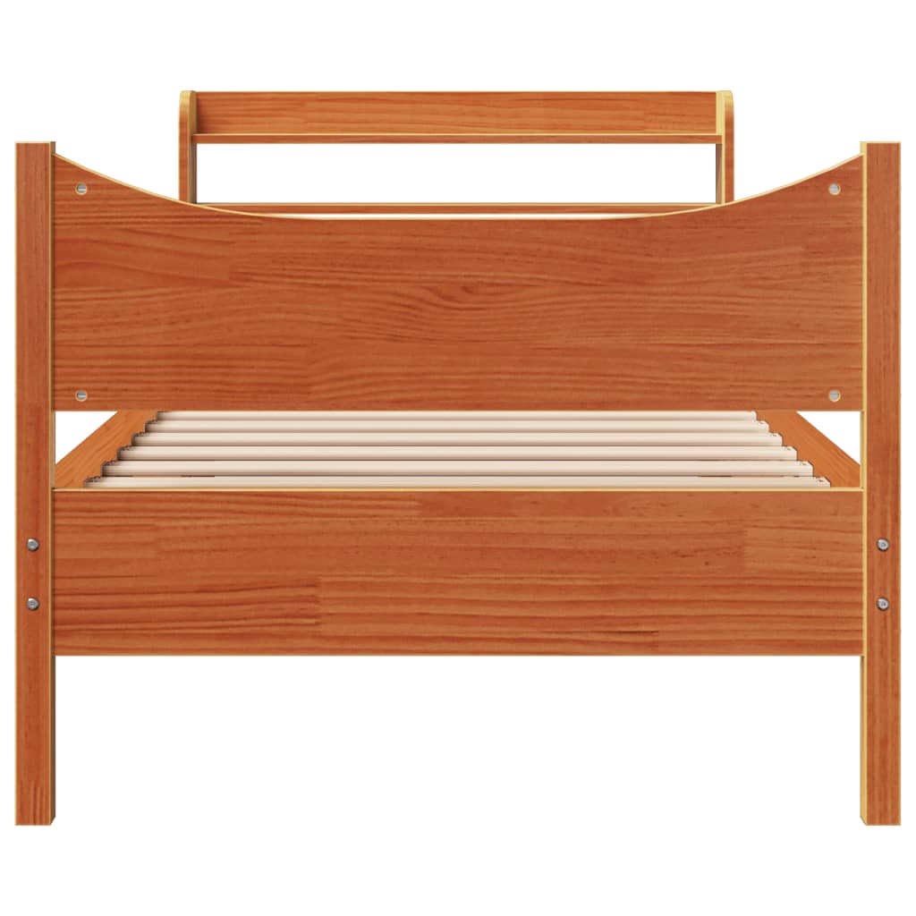 Bed Frame with Headboard Wax Brown 75x190 cm Small Single Solid Wood Pine