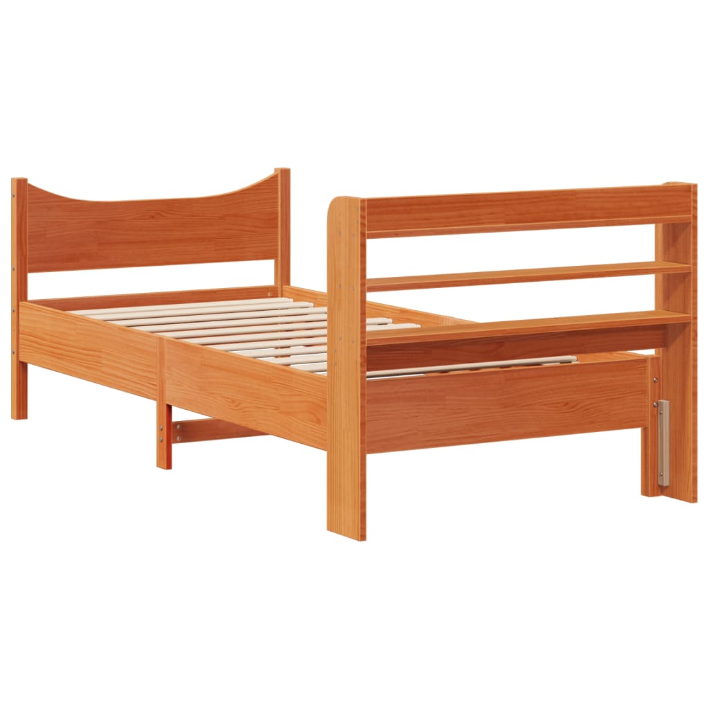 Bed Frame with Headboard Wax Brown 75x190 cm Small Single Solid Wood Pine