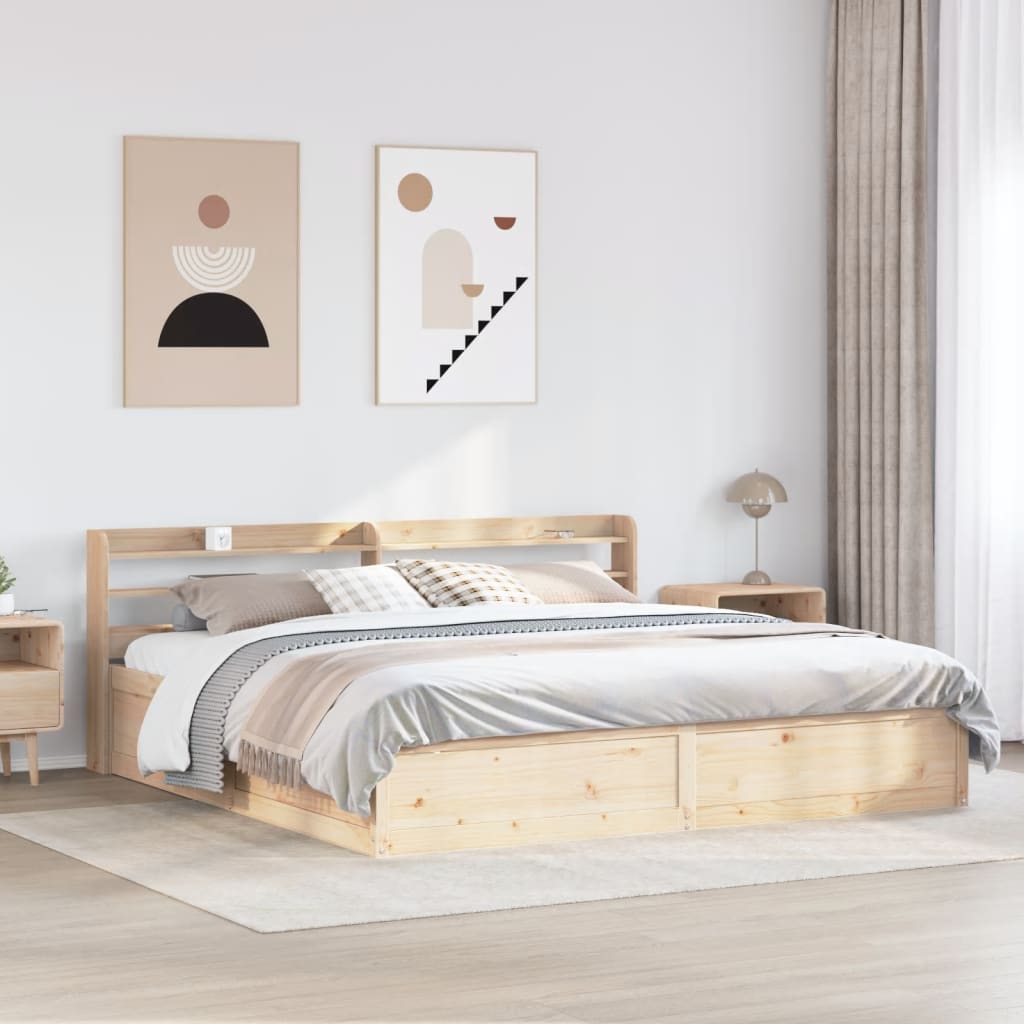 Bed Frame with Headboard 200x200 cm Solid Wood Pine