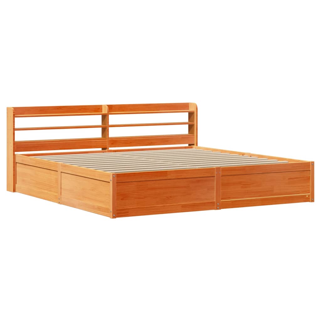 Bed Frame with Headboard Wax Brown 200x200 cm Solid Wood Pine