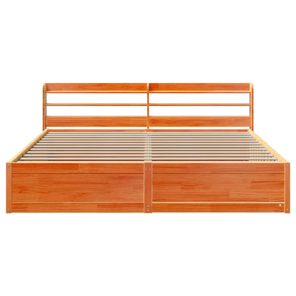 Bed Frame with Headboard Wax Brown 200x200 cm Solid Wood Pine