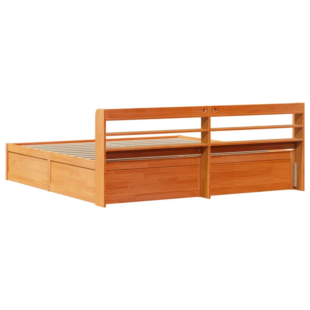 Bed Frame with Headboard Wax Brown 180x200 cm Super King Solid Wood Pine