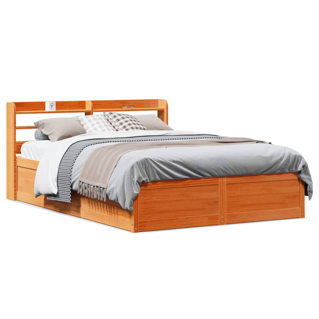 Bed Frame with Headboard Wax Brown 160x200 cm Solid Wood Pine