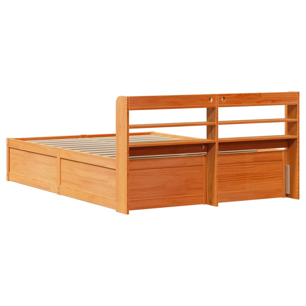 Bed Frame with Headboard Wax Brown 140x190 cm Solid Wood Pine