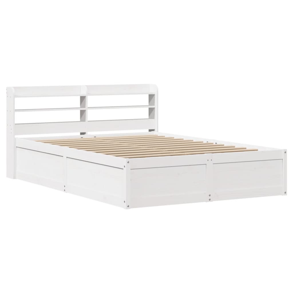 Bed Frame with Headboard White 135x190 cm Double Solid Wood Pine