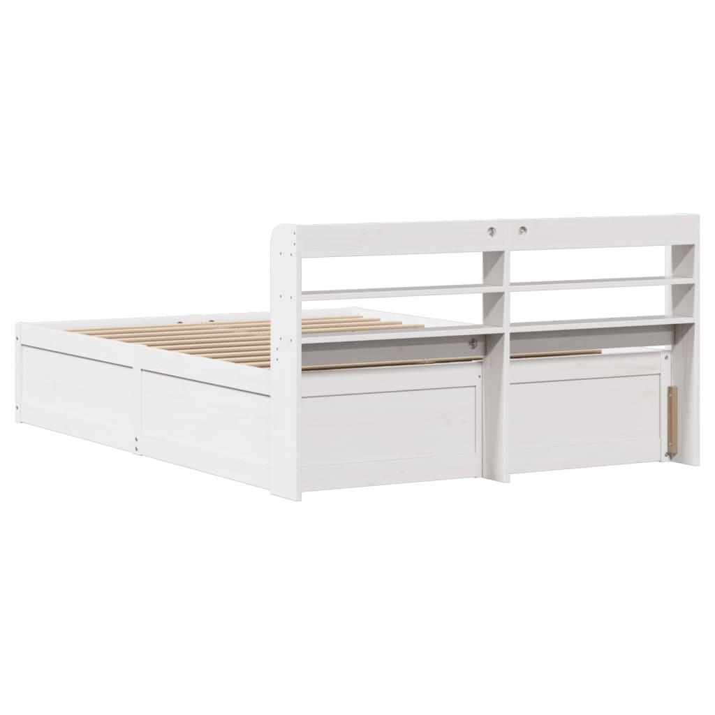 Bed Frame with Headboard White 135x190 cm Double Solid Wood Pine