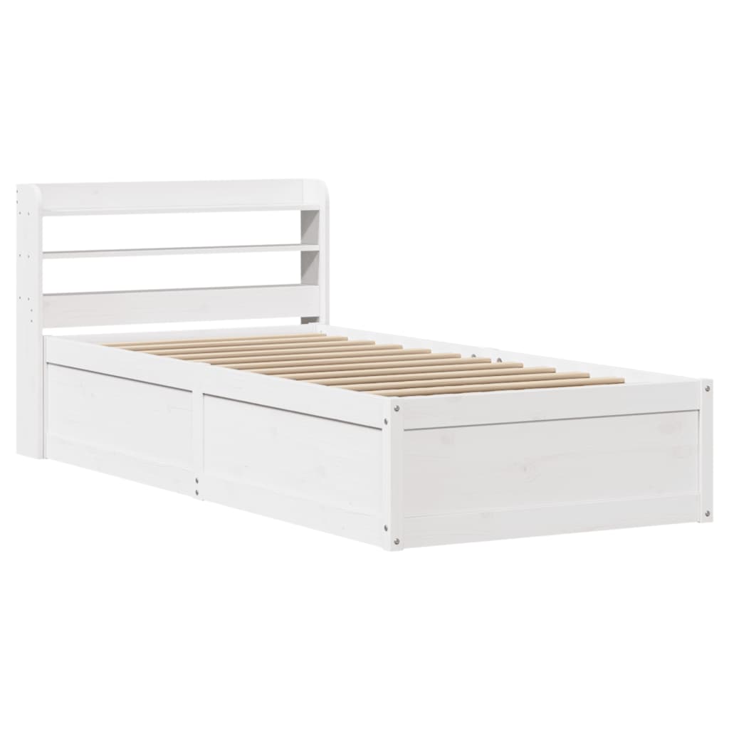 Bed Frame with Headboard White 75x190 cm Small Single Solid Wood Pine