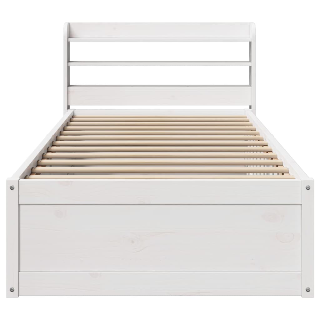 Bed Frame with Headboard White 75x190 cm Small Single Solid Wood Pine
