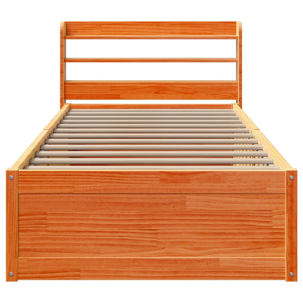 Bed Frame with Headboard Wax Brown 75x190 cm Small Single Solid Wood Pine