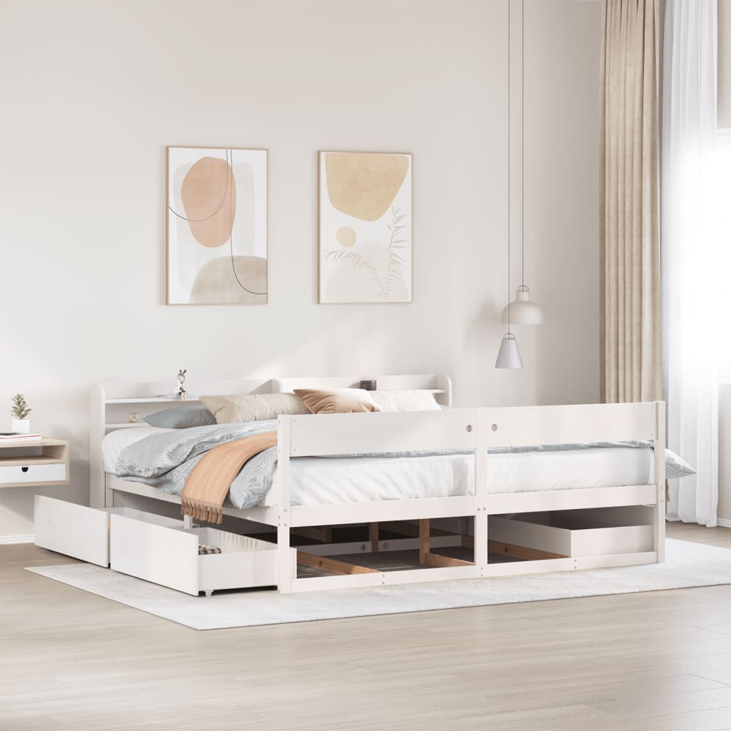 Bed Frame without Mattress White 180x200 cm Super King Solid Wood Pine