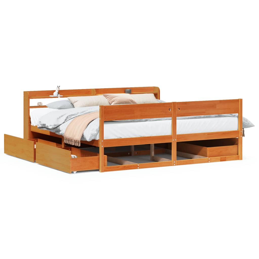 Bed Frame without Mattress Wax Brown 180x200 cm Super King Solid Wood Pine