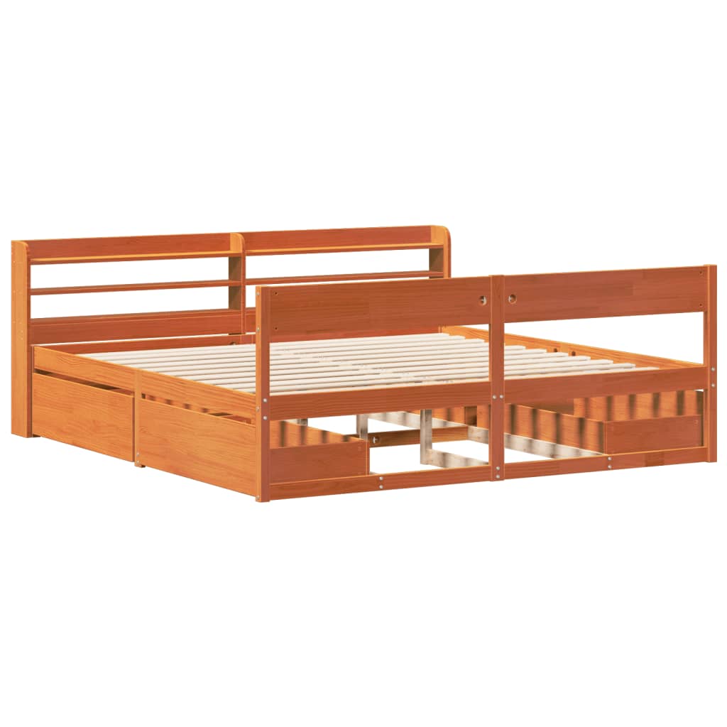Bed Frame without Mattress Wax Brown 180x200 cm Super King Solid Wood Pine