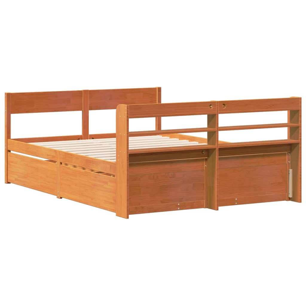 Bed Frame without Mattress Wax Brown 160x200 cm Solid Wood Pine