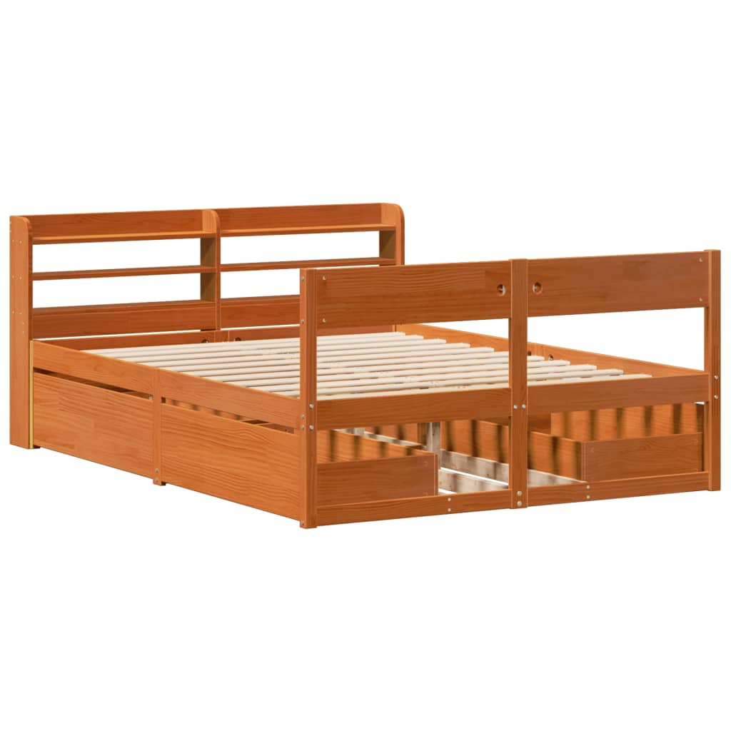 Bed Frame without Mattress Wax Brown 140x200 cm Solid Wood Pine