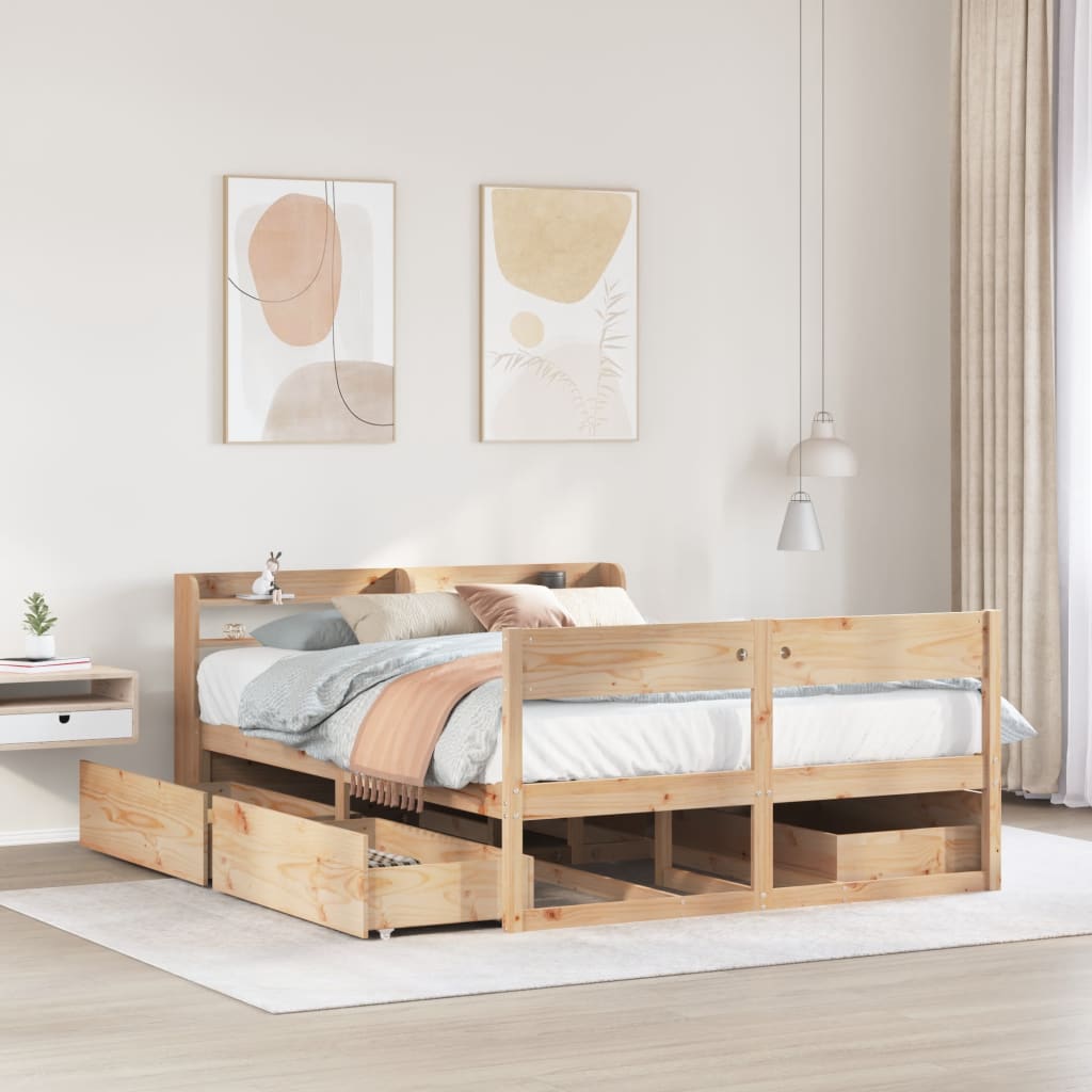 Bed Frame without Mattress 135x190 cm Double Solid Wood Pine