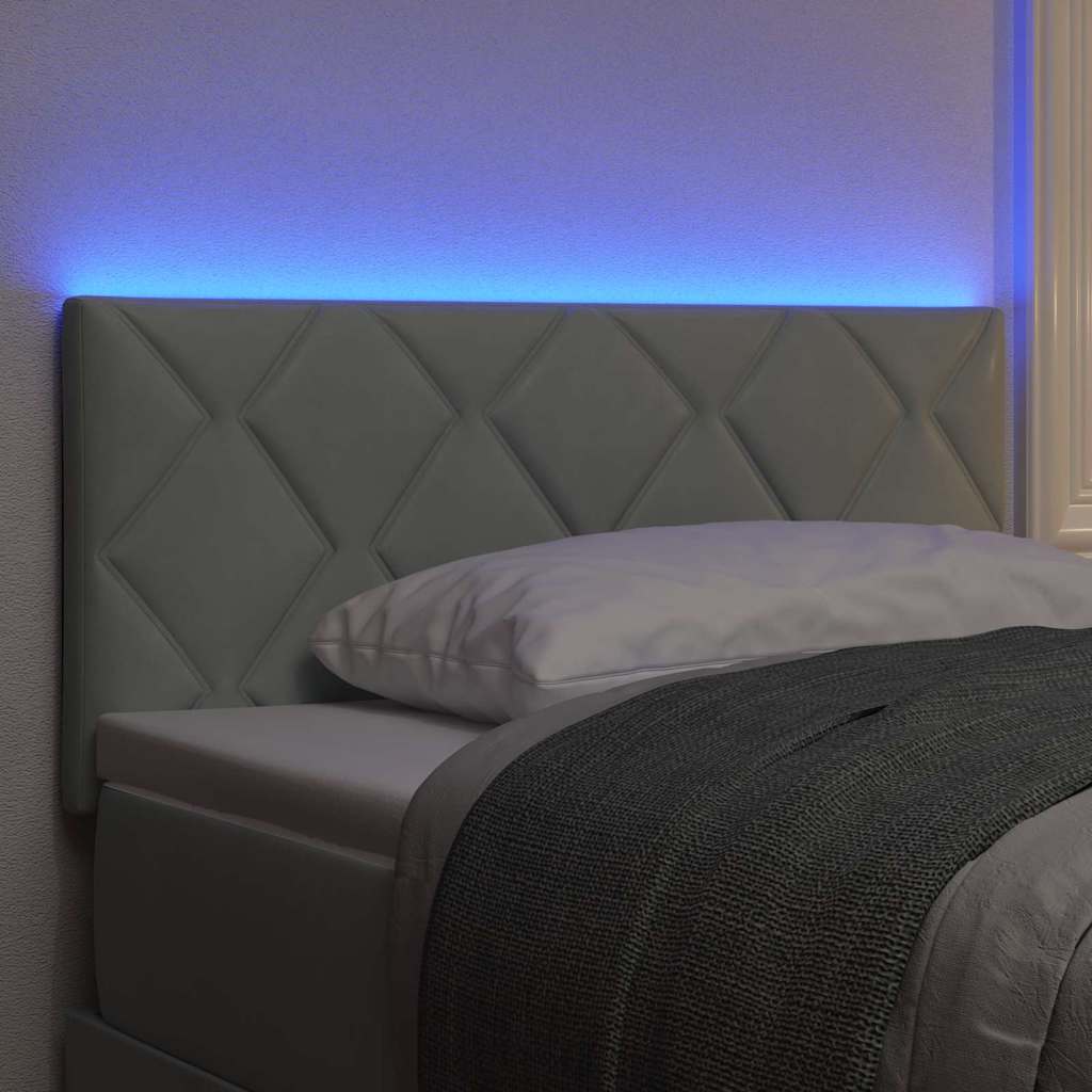 LED Headboard with LED Strip Lights Light grey 90 cm Velvet