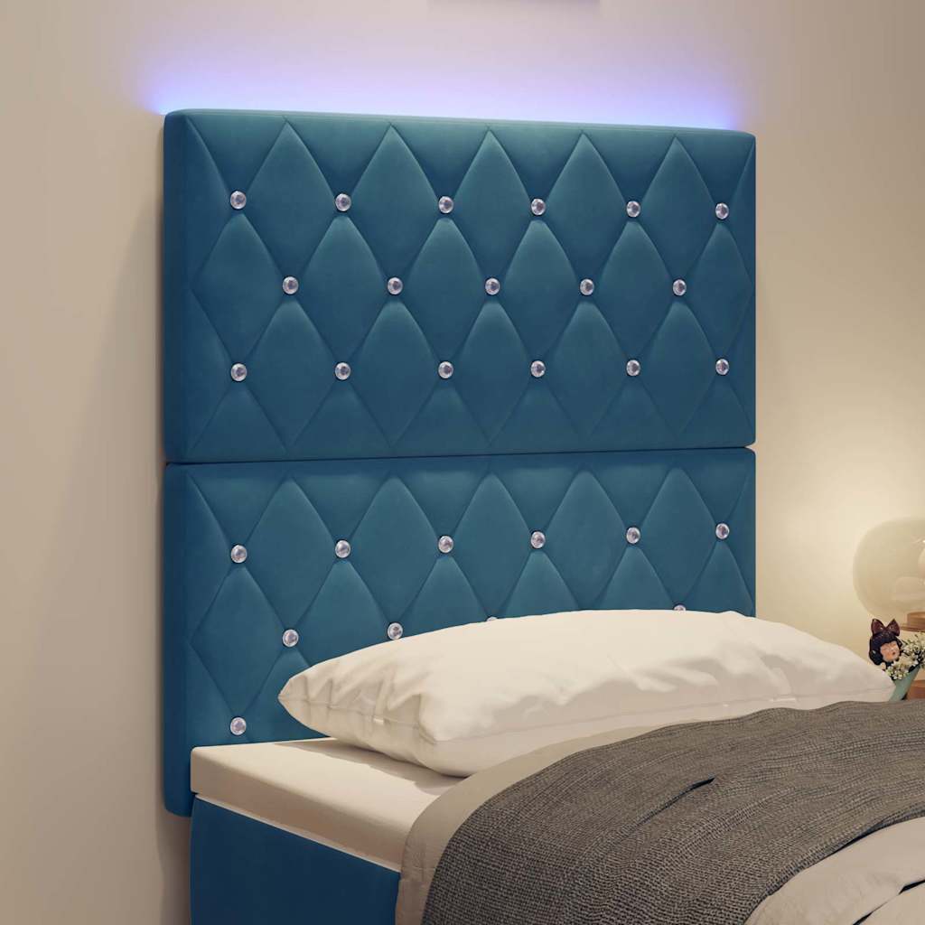 LED Headboard with LED Strip Lights Dark blue 80 cm Velvet