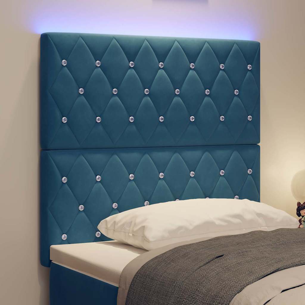LED Headboard with LED Strip Lights Dark blue 100 cm Velvet