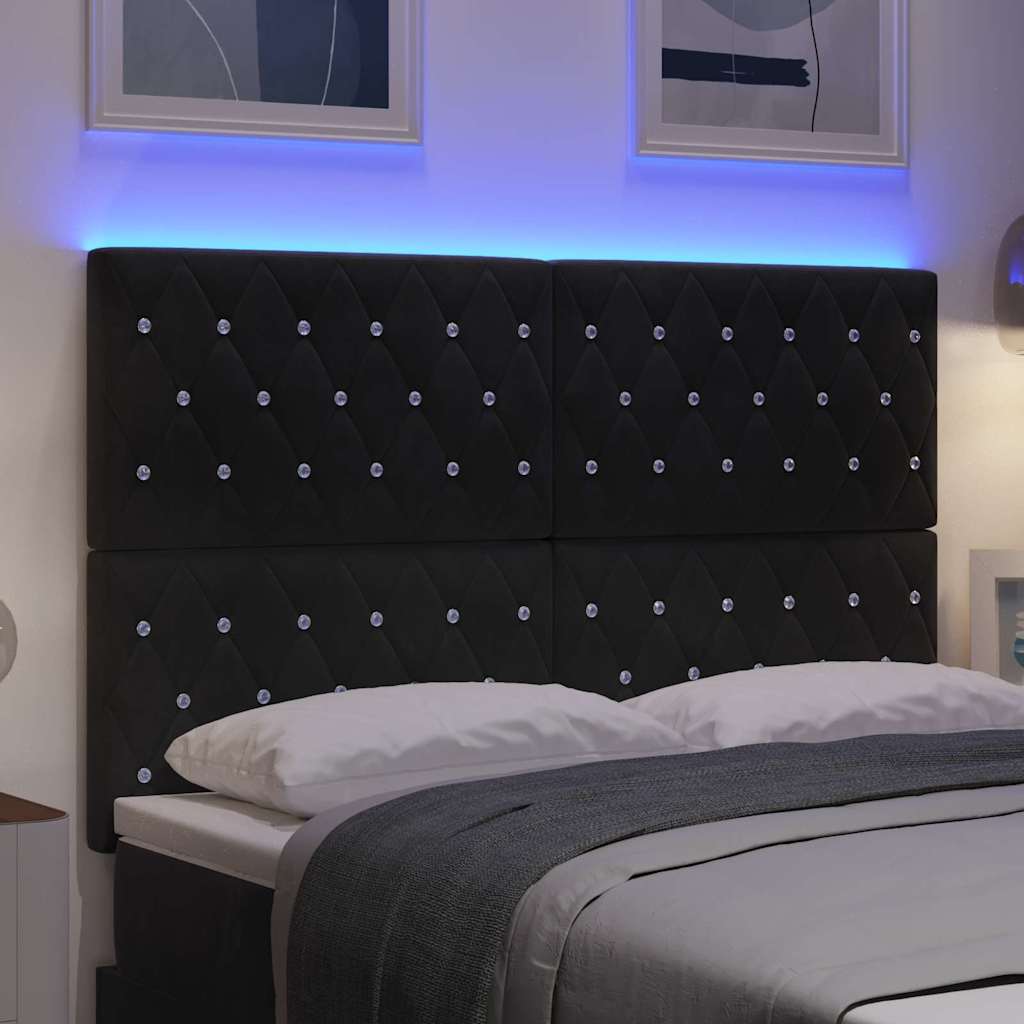 LED Headboard with LED Strip Lights Argyle Black 144 cm Velvet