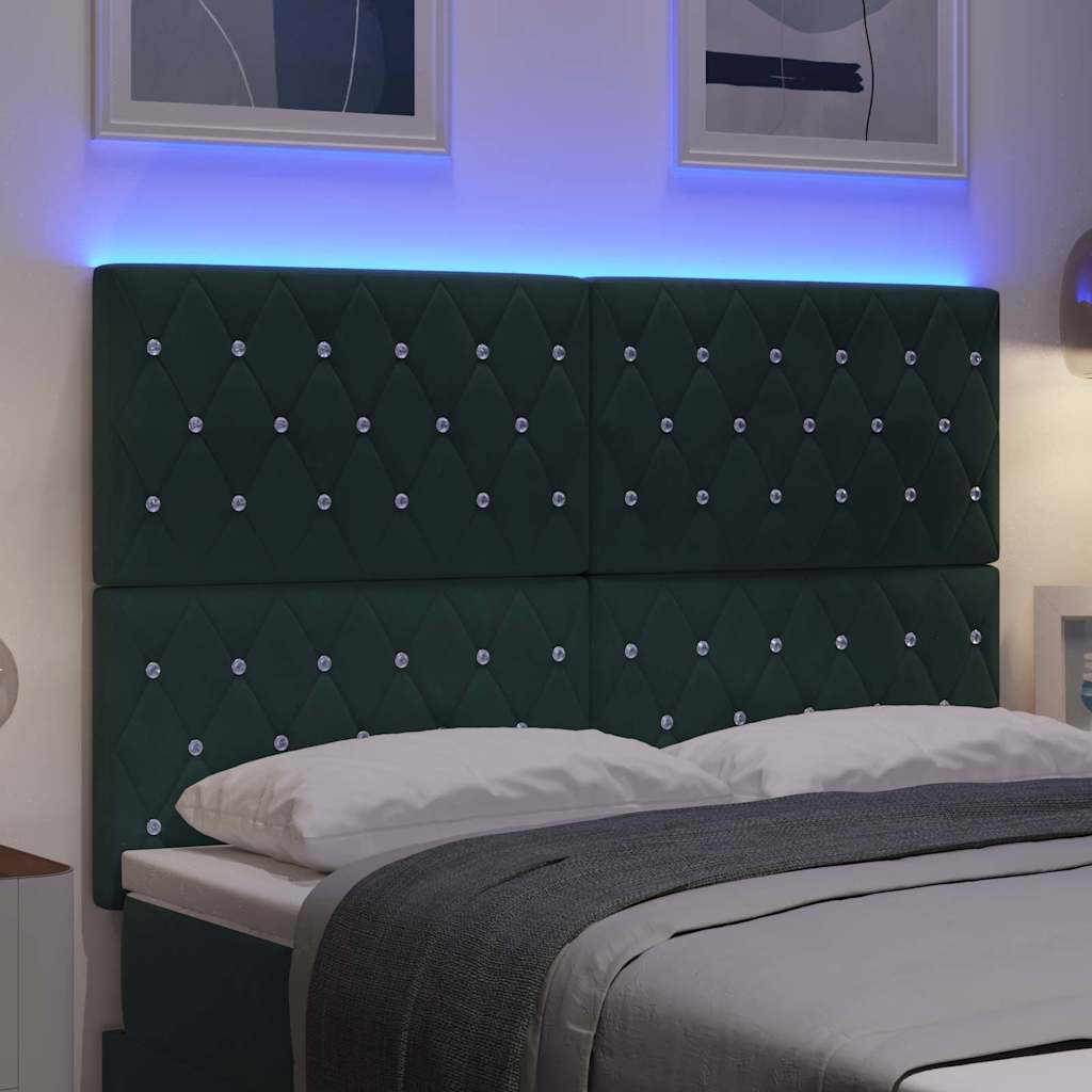 LED Headboard with LED Strip Lights Dark green 144 cm Velvet