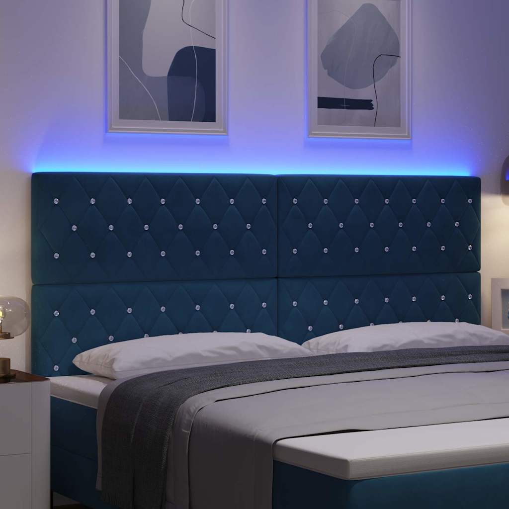 LED Headboard with LED Strip Lights Dark blue 100 cm Velvet