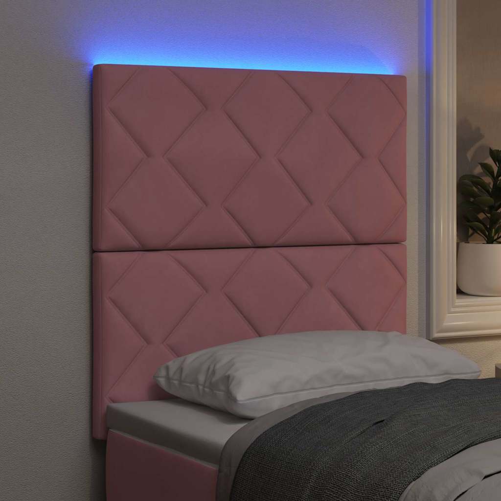 LED Headboard with LED Strip Lights Geometric Pink 80 cm Velvet