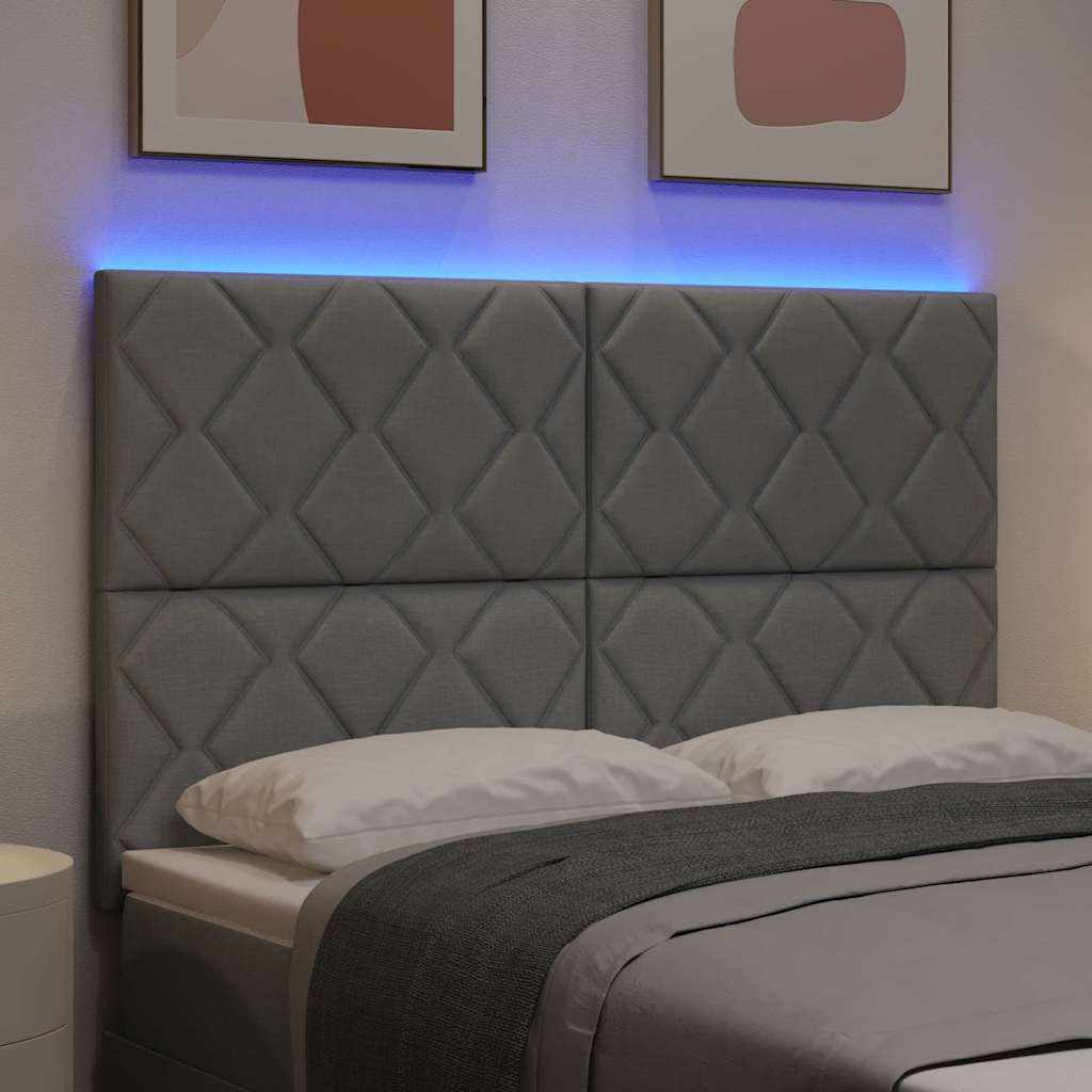 Headboard with LED Strip Lights Light Grey 144 cm Fabric