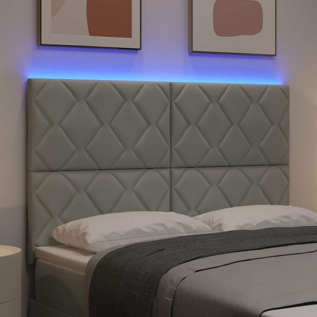 LED Headboard with LED Strip Lights Light grey 144 cm Velvet