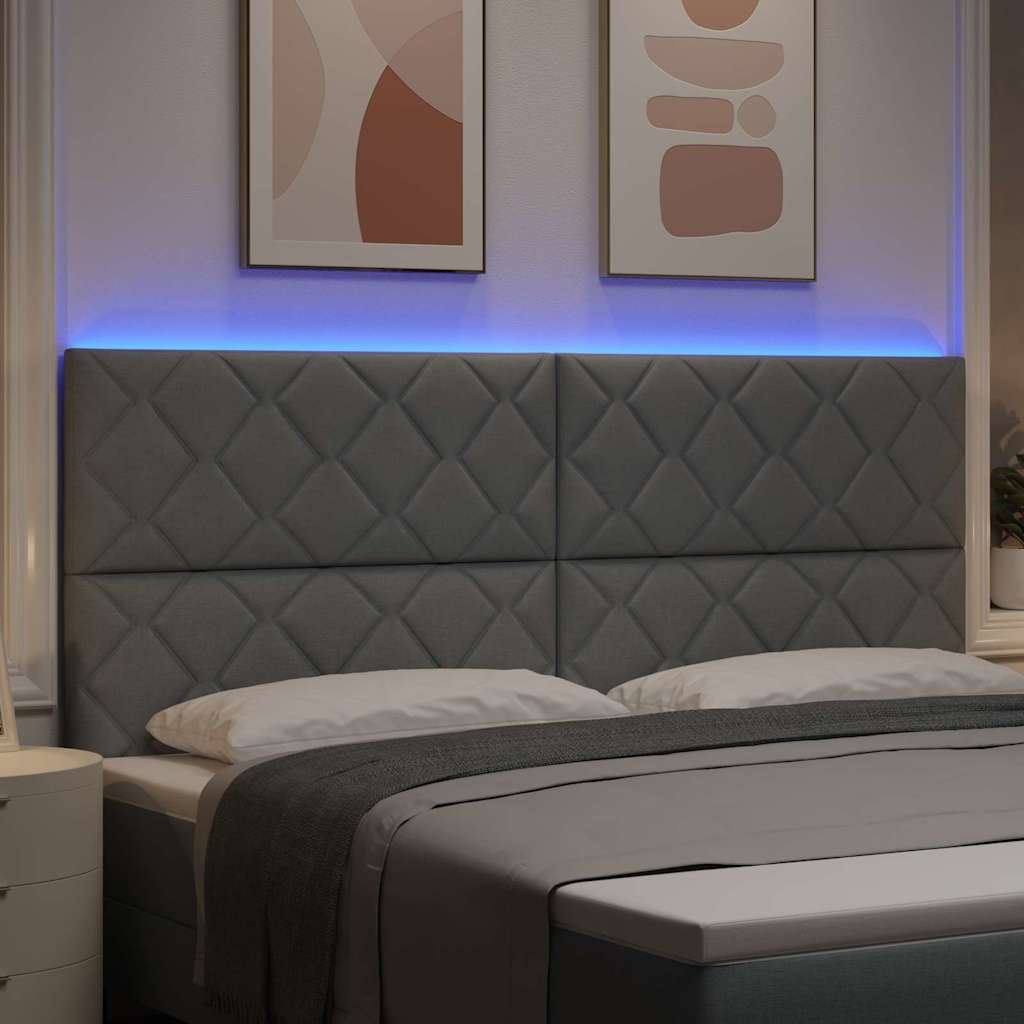 Headboard with LED Strip Lights Light Grey 200 cm Fabric
