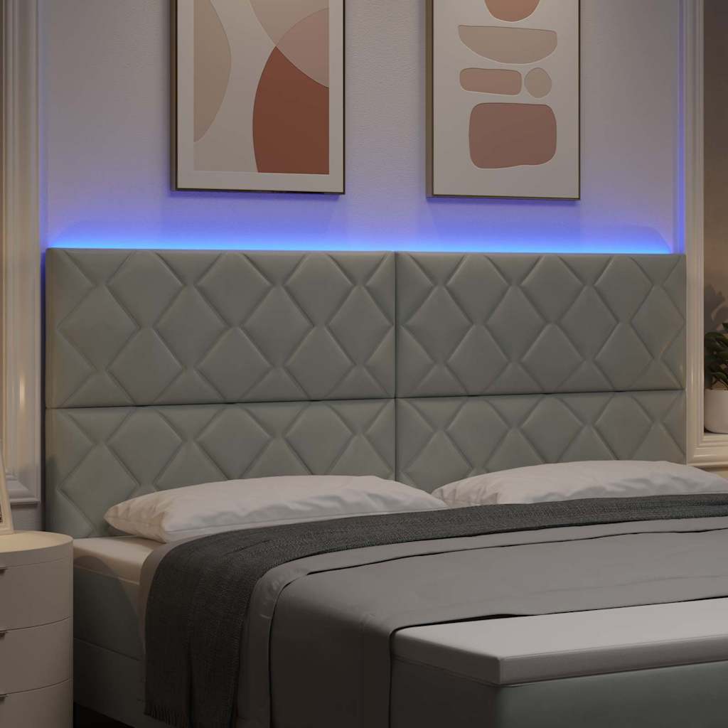 LED Headboard with LED Strip Lights Light grey 200 cm Velvet