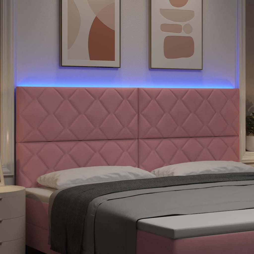 LED Headboard with LED Strip Lights Manual Pink 200 cm Velvet